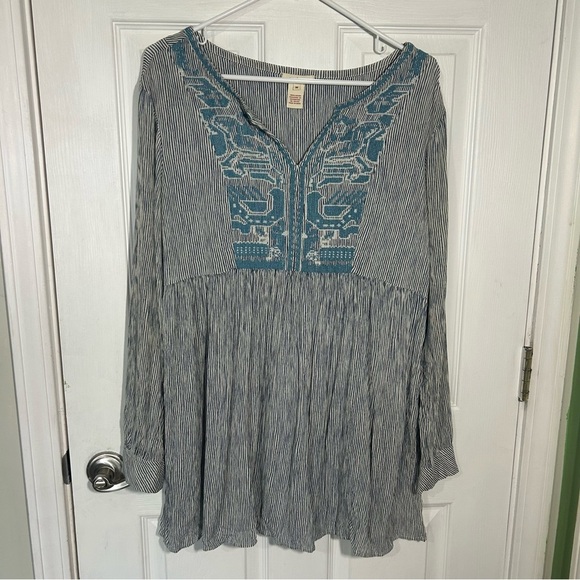 Sundance Time On Your Side Stripped Embroidered Tunic Blouse Boho Size Medium - Picture 2 of 13
